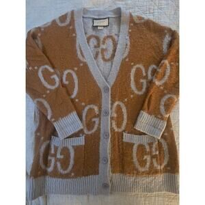 GUCCI Cardigan sweater logo Large current Model Reversible GG Mohair Wool Knit